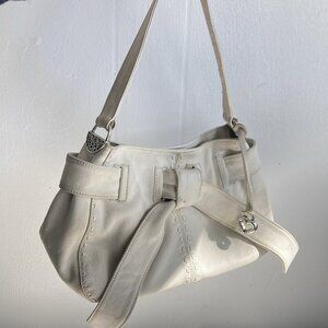 Brighton Leather Hobo Bag Handbag Ivory Bow Detail Coquette Retro